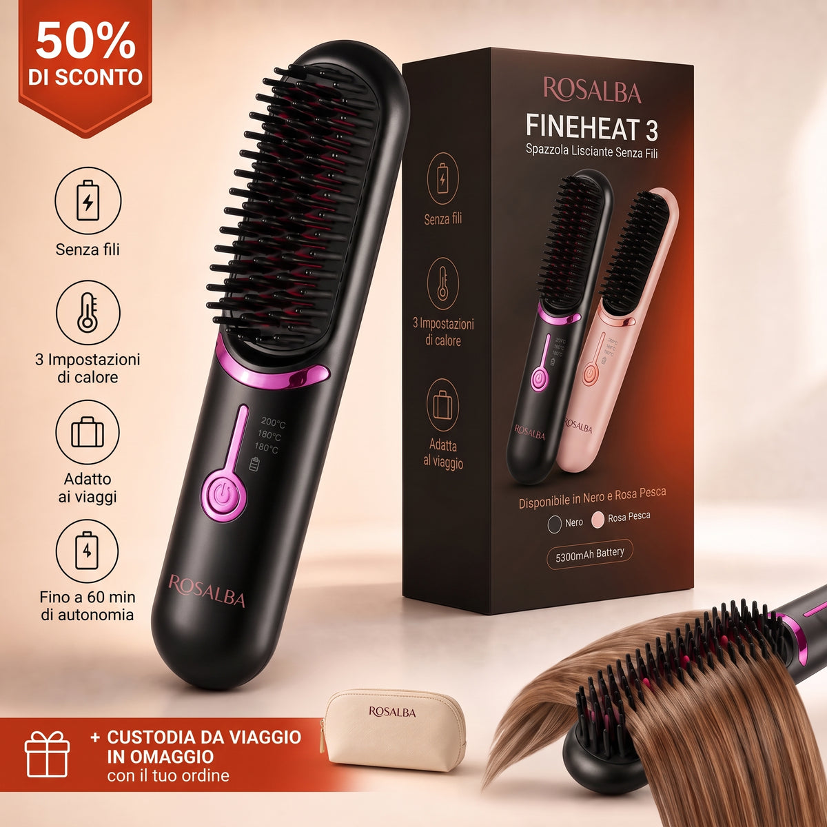 Rosalba FineHeat 3 – Spazzola Termica Senza Filo